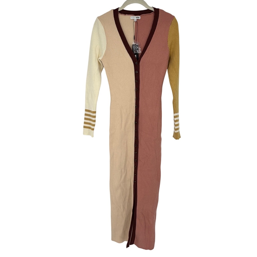 Fashion Nova Study Girl Cardigan Maxi Dress 1X NWT Colorblock Ribbed Knit